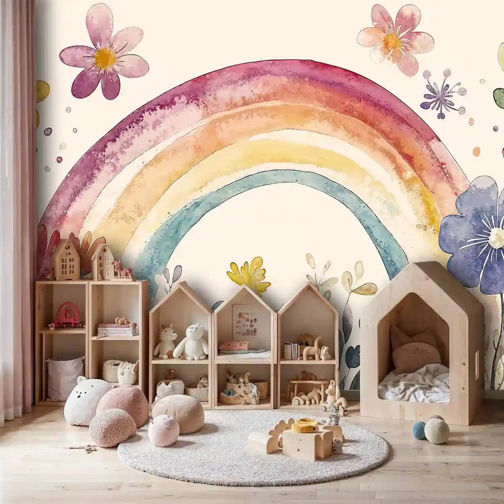 Rainbow Floral Wall Mural | Kids Room