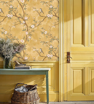 Chinoiserie Songbirds on Blossom Branches Wallpaper